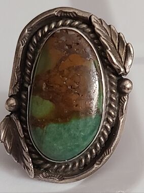 HUGE vtg Royston Sterling Silver Navajo NA Turquoise Ring 1960's 70's Sz 9